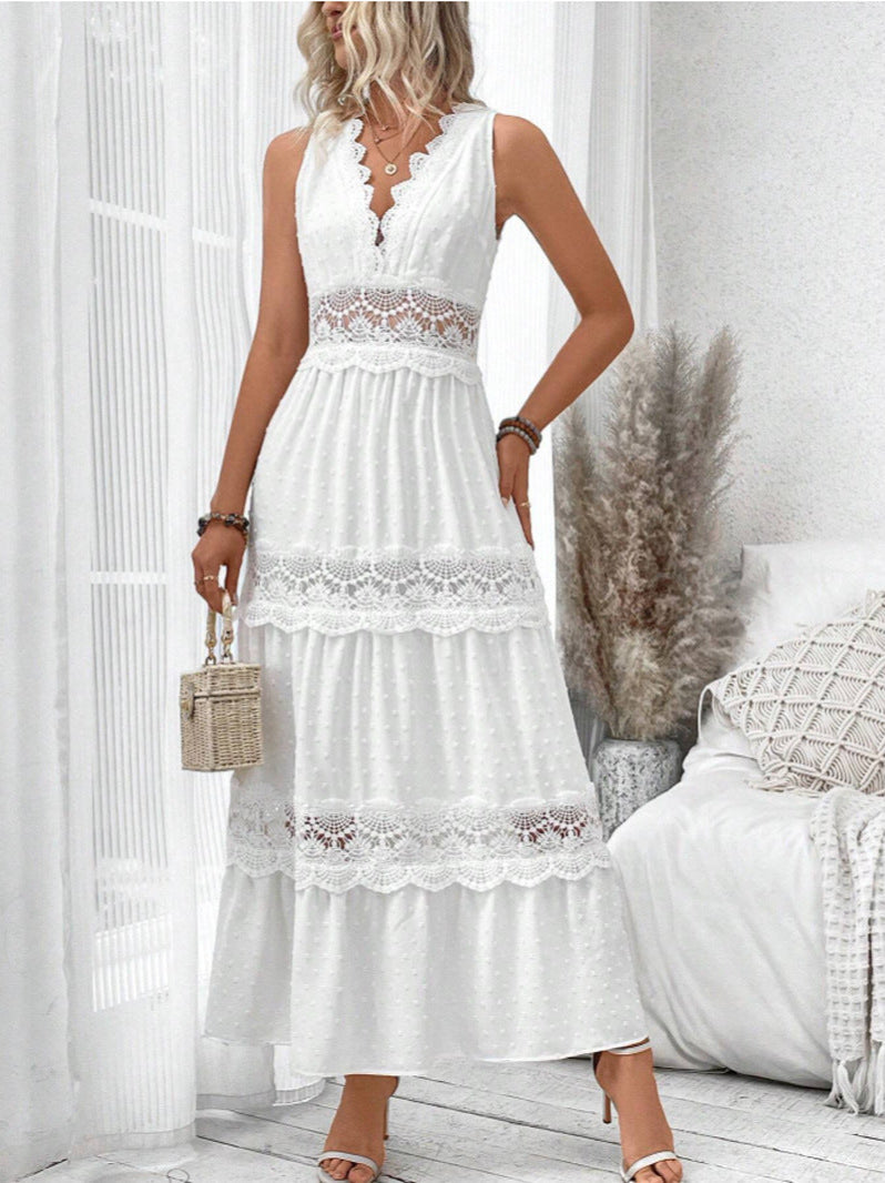 Robe sans manches à col en V avec dentelle