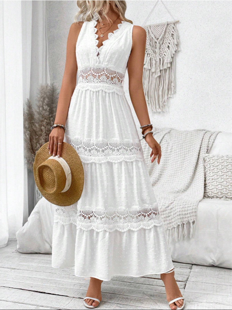 Robe sans manches à col en V avec dentelle