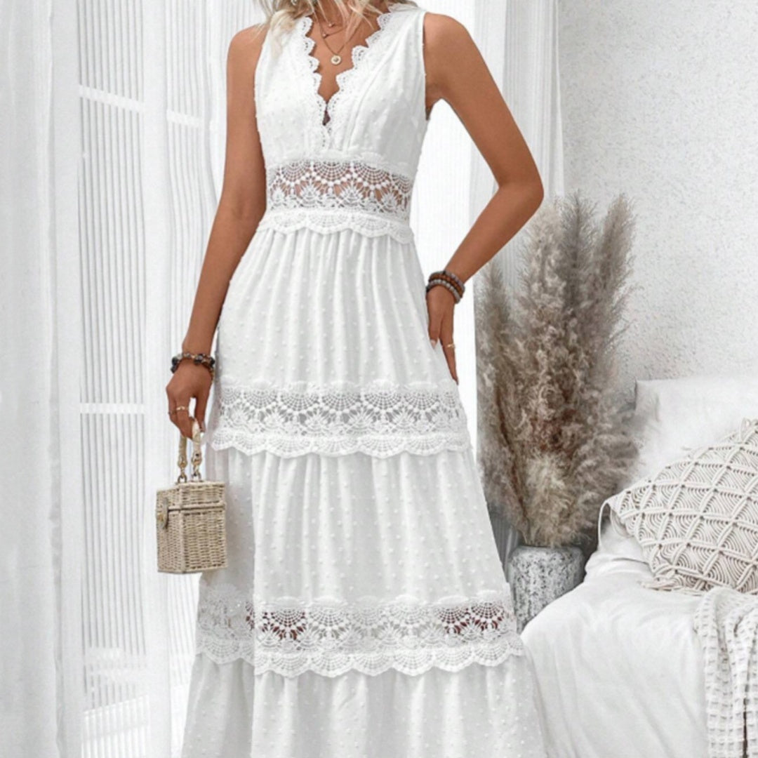 Robe sans manches à col en V avec dentelle