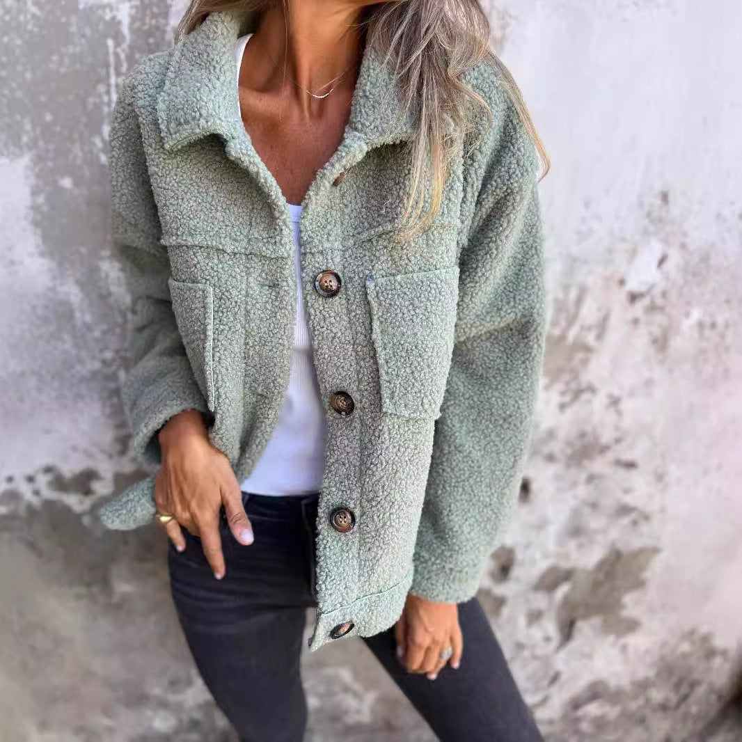 Manteau en Laine d'Agneau à Col Revers pour femme