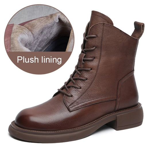 Bottines Style Britannique en Cuir de Vachette Pleine Fleur pour Femme