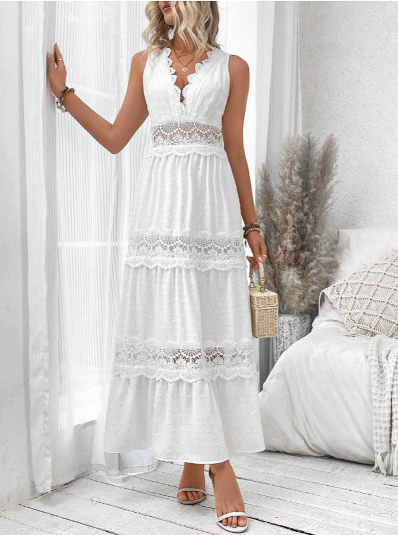 Robe sans manches à col en V avec dentelle