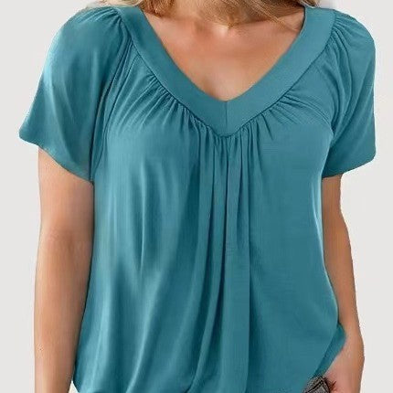 T-shirt Uni Femme Col V Manches Courtes