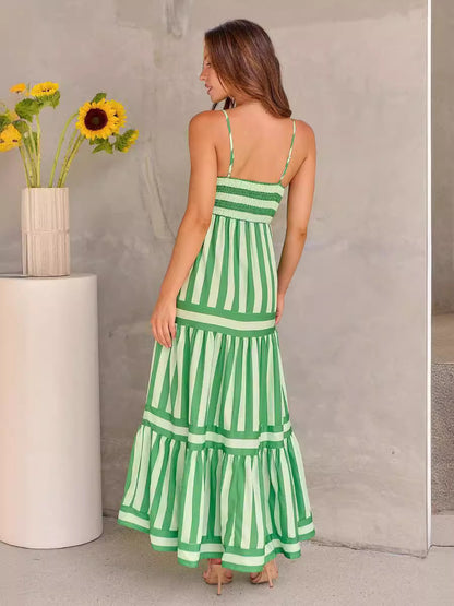 Robe Longue d'Été à Rayures avec Poches